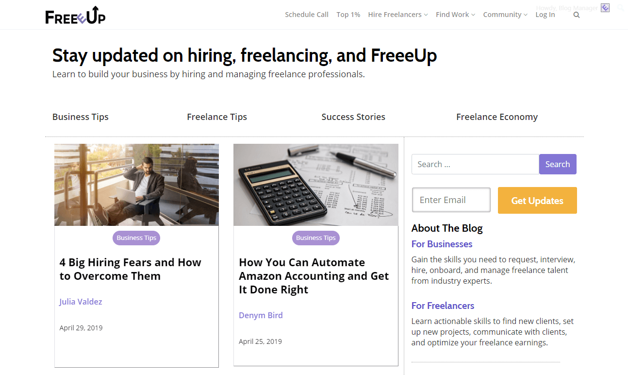 FreeUp freelancing blogs