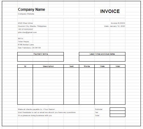 excel freelance invoice template