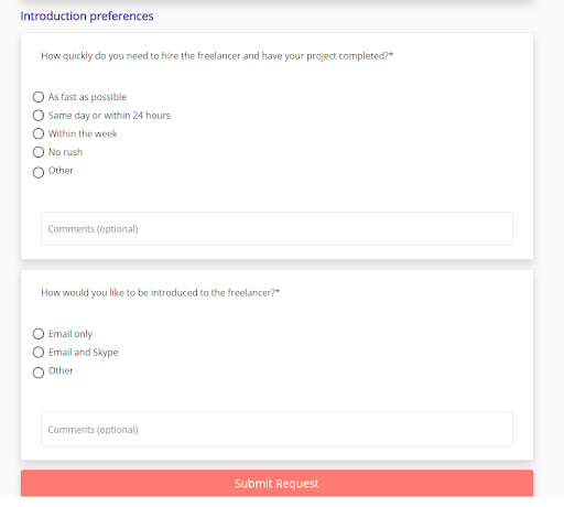 screenshot of the form "Introduction preferences"