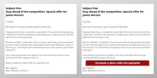 screen shot of two identical email with different CTA statements