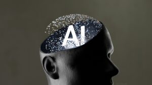 top of a head that's transparent with the word AI in it